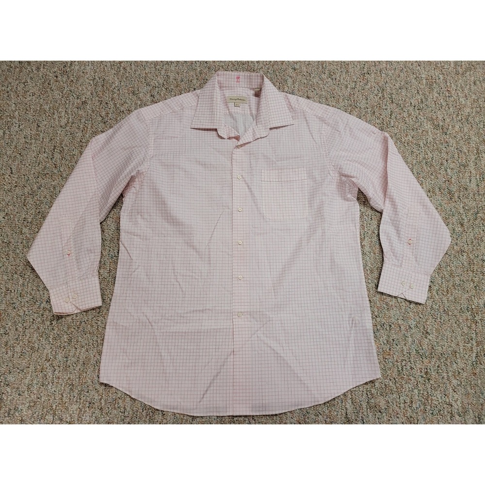 Tommy Bahama Shirt Mens 16.5 / 32-33 Pink Grid Long Sleeve Button Down Casual